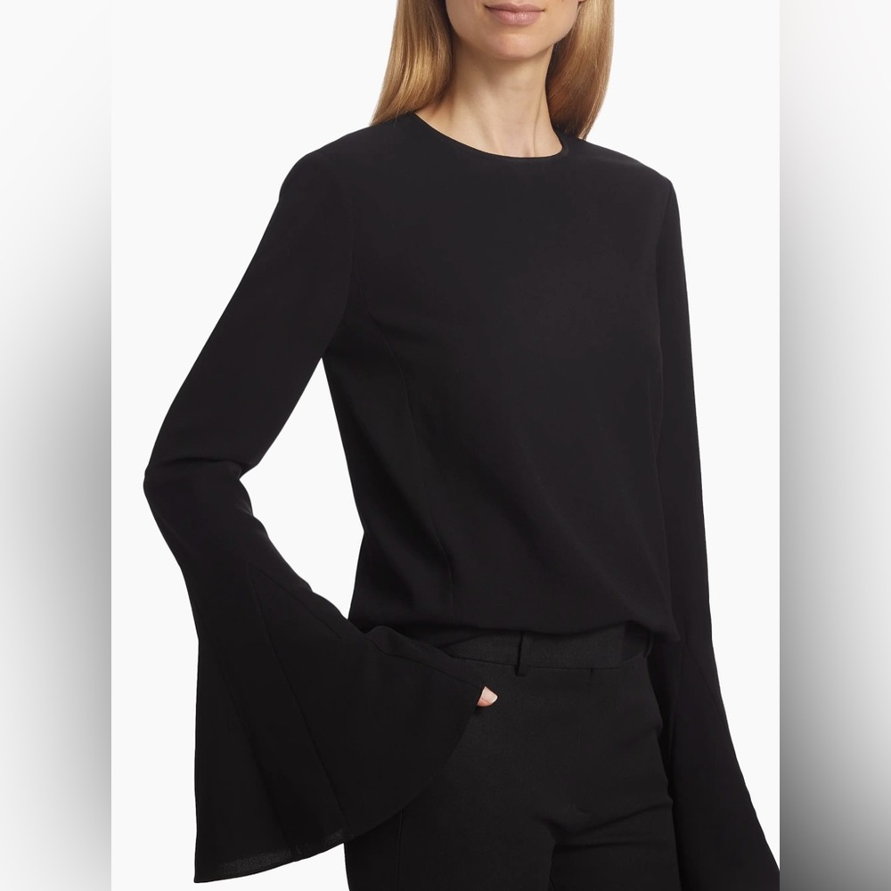Frame Flutter-Sleeve Black Flared Long Sleeve Crewneck Blouse Size Medium NWOT - Picture 4 of 10